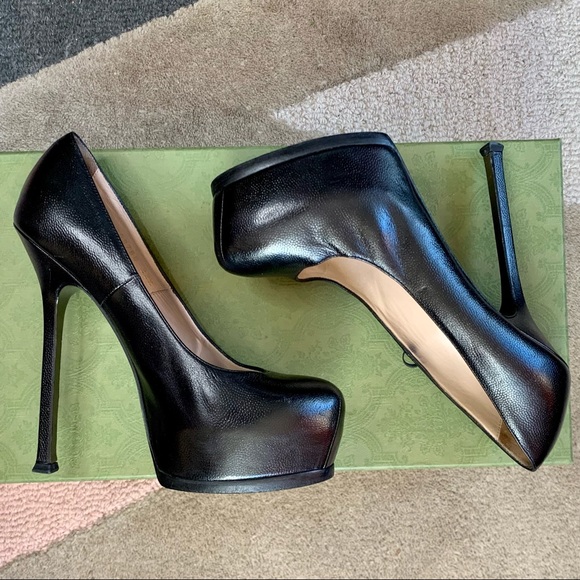 SOLD YSL Tribtoo Platform Pumps Yves Saint Laurent Tribute Leather 38.5 Black - Picture 4 of 14